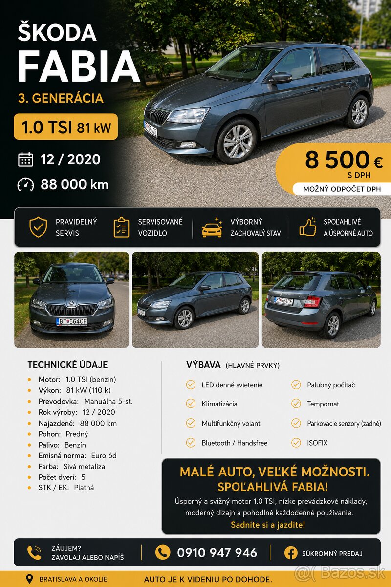 Škoda Fabia III 1.0 TSi 81 kW – na predaj